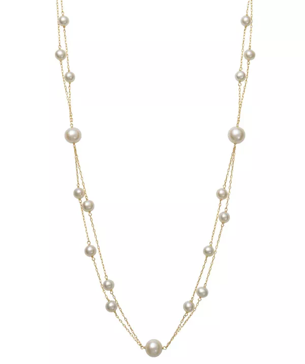 Double Row Freshwater Pearl Station Necklace (5–9mm)