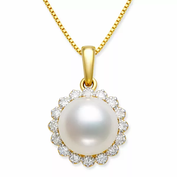 Freshwater Pearl Diamond Halo Necklace (7-8mm)