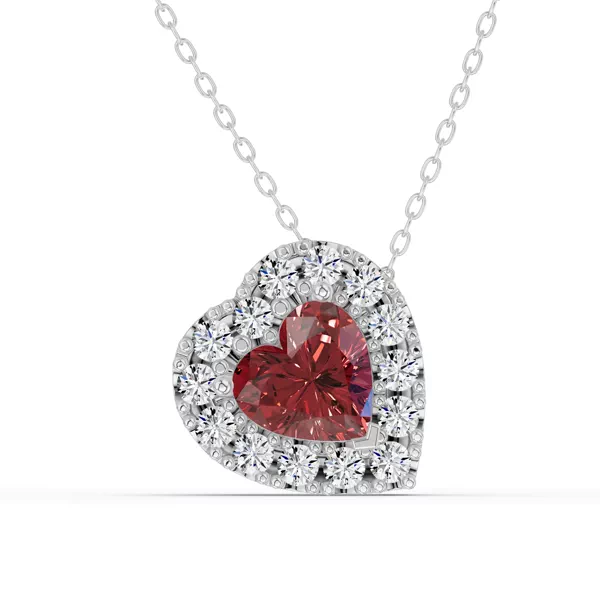 Garnet & White Topaz Heart Halo Necklace