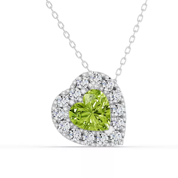 Peridot & White Topaz Heart Halo Necklace