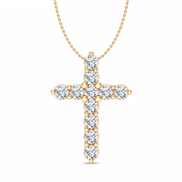 Classic Shared Prong Diamond Cross Necklace (2 ct. tw.)