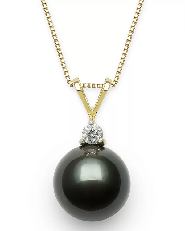 Tahitian Black Pearl & Lab Diamond Pendant (11-12mm)