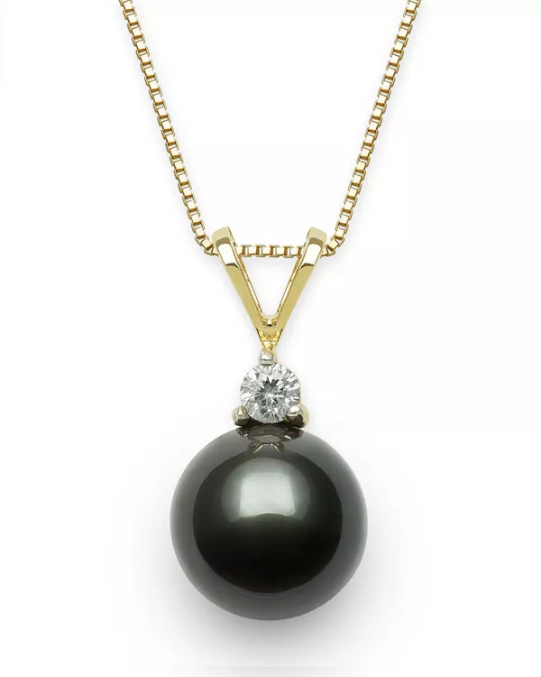 Tahitian Black Pearl & Lab Diamond Pendant (8-9mm)
