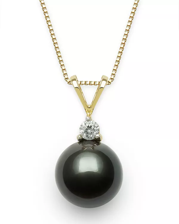 Tahitian Black Pearl & Lab Diamond Pendant (9-10mm)