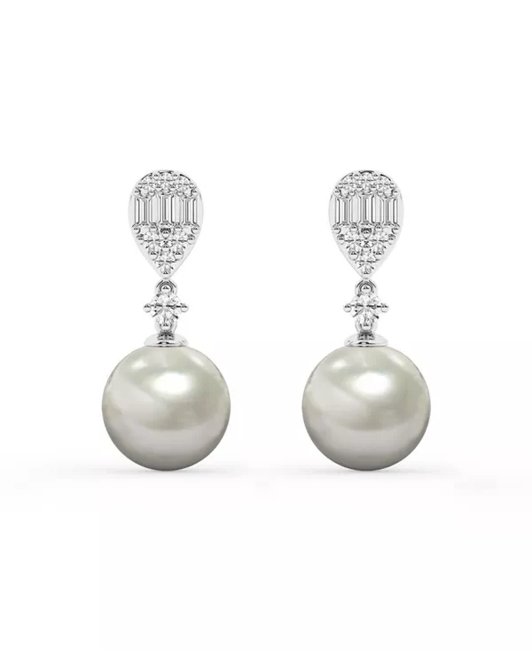 Baguette Cluster Lab Diamond & Freshwater Pearl Drop Earrings
