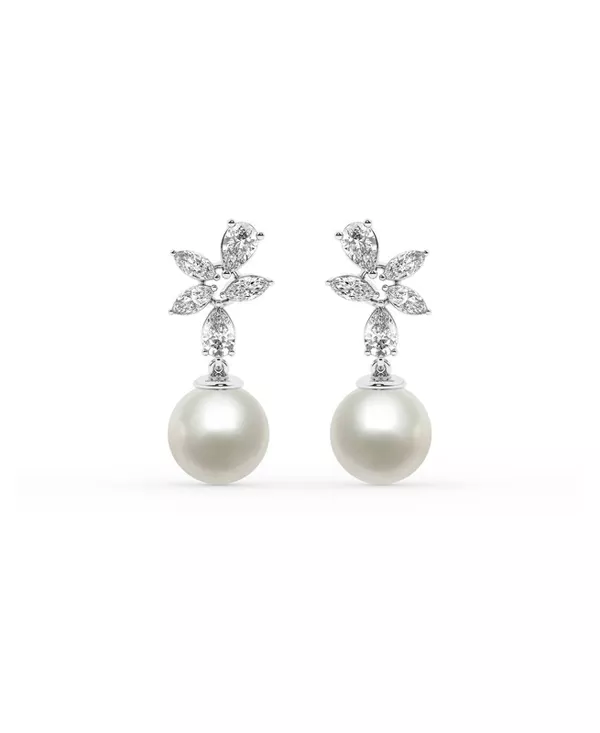 Floral Lab Diamond & Freshwater Pearl Drop Earrings