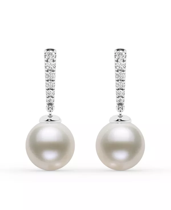 Graduated Lab Diamond Bar & Freshwater Pearl Drop Earrings