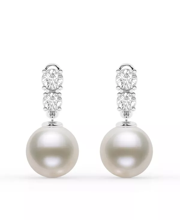 Two-Stone Lab Diamond & Freshwater Pearl Drop Earrings