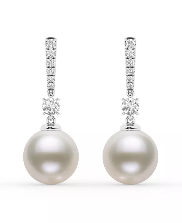 Lab Diamond Bar & Freshwater Pearl Drop Earrings