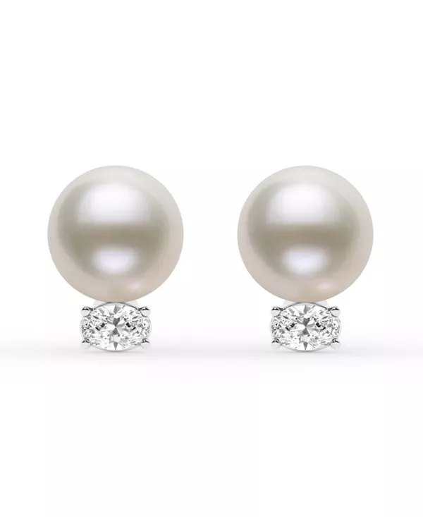 Oval Lab Diamond & Freshwater Pearl Stud Earrings (1 ct. tw.)