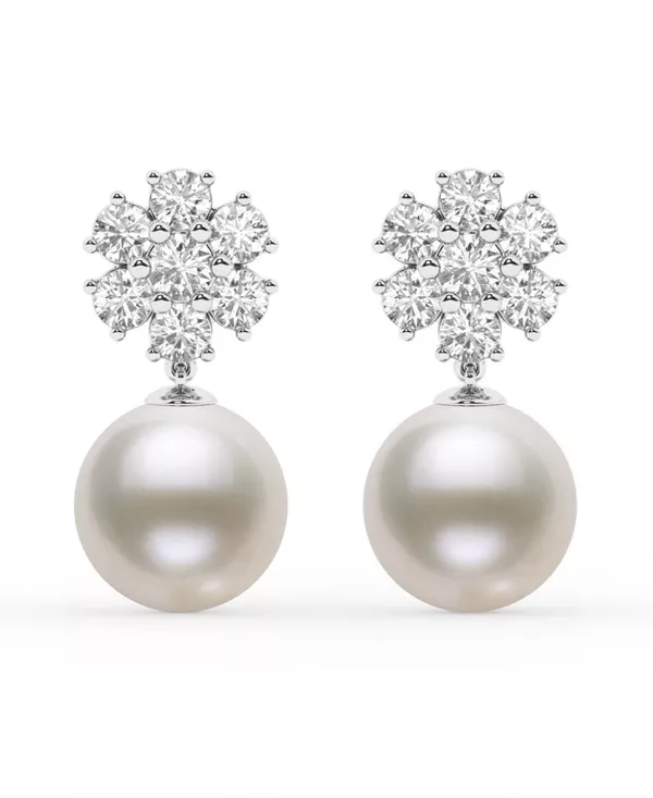 Lab Diamond Cluster & Freshwater Pearl Drop Earrings