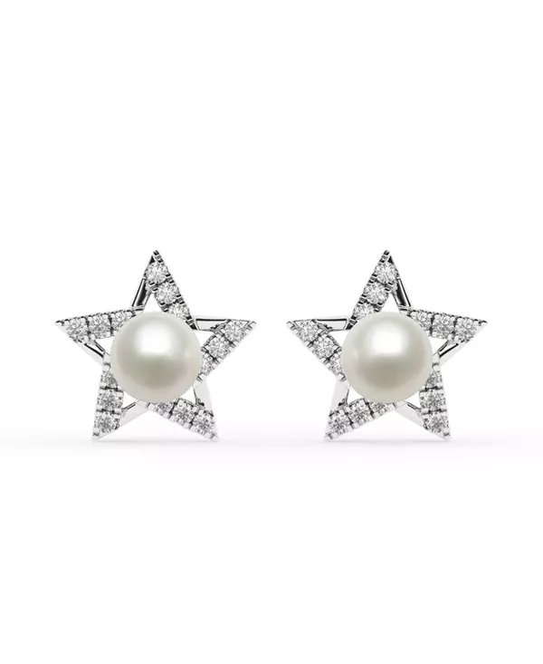Lab Diamond Star & Freshwater Pearl Stud Earrings