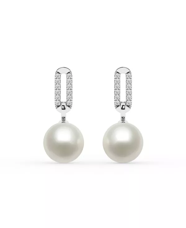 Lab Diamond Link & Freshwater Pearl Drop Earrings