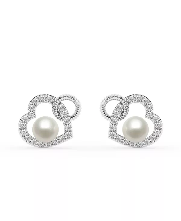 Lab Diamond Heart & Freshwater Pearl Earrings
