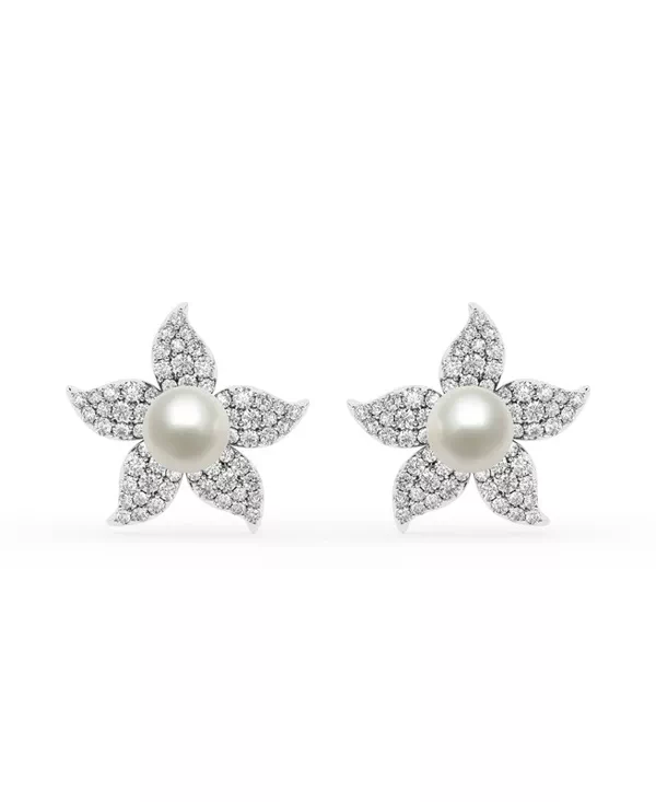 Petal Lab Diamond & Freshwater Pearl Stud Earrings