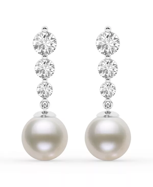 Graduated Lab Diamond & Freshwater Pearl Drop Earrings
