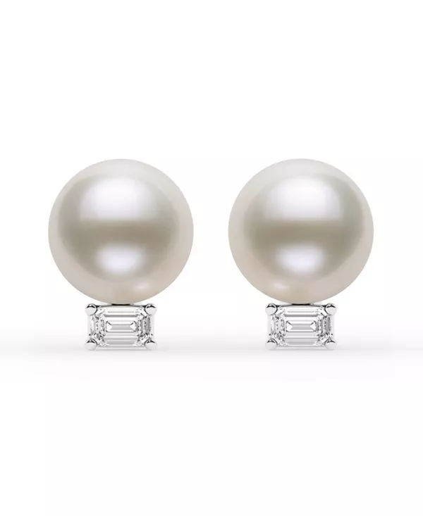 Emerald Lab Diamond & Freshwater Pearl Stud Earrings (1 ct. tw.)
