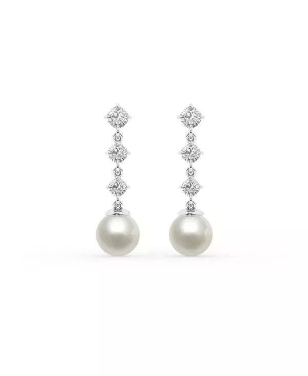 Round Lab Diamond & Freshwater Pearl Drop Earrings