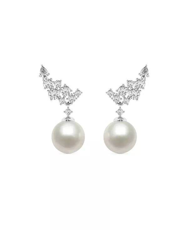 Lab Diamond Cascade & Freshwater Pearl Drop Earrings