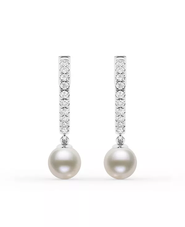 Lab Diamond Huggie & Freshwater Pearl Drop Earrings