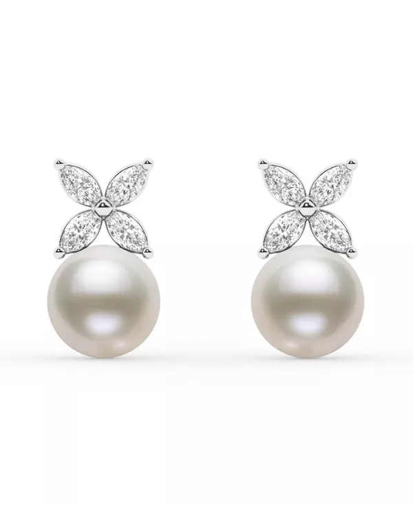 Marquise Floral Lab Diamond & Freshwater Pearl Earrings