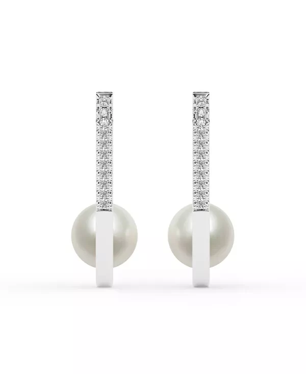 Lab Diamond U-Hoop & Freshwater Pearl Earrings