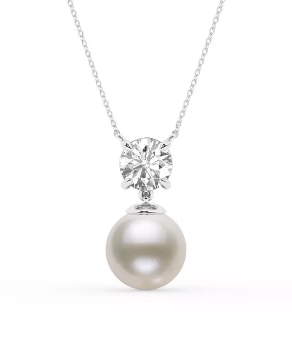 Round Lab Diamond & Freshwater Pearl Necklace (1 ct.)
