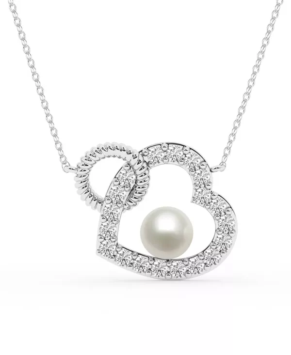 Lab Diamond Heart & Freshwater Pearl Necklace