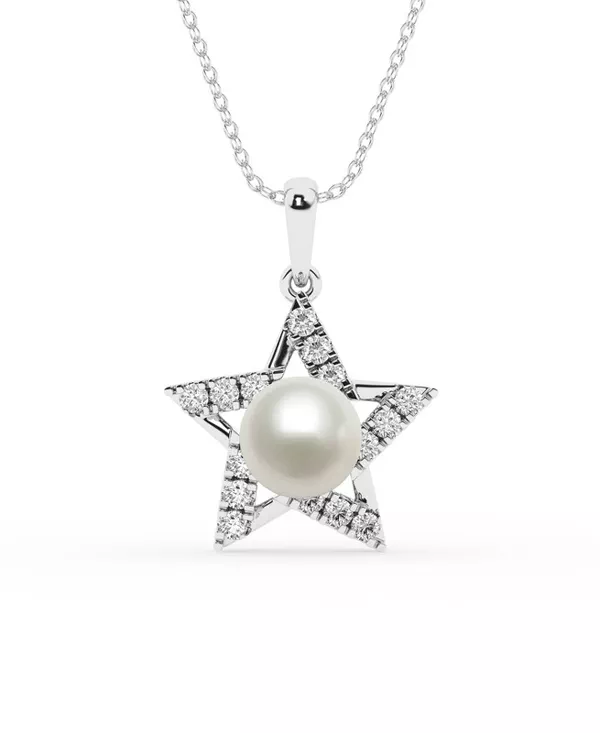 Lab Diamond Star & Freshwater Pearl Necklace