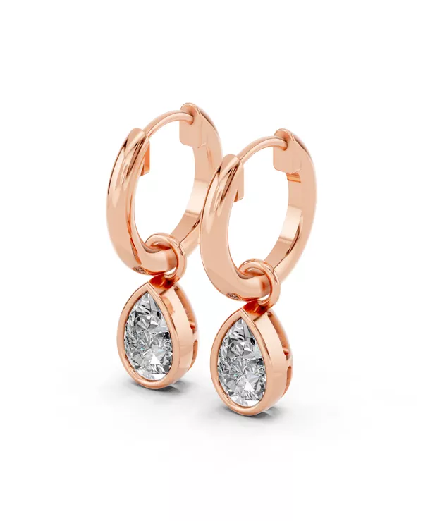 Bezel Dangle Pear Lab Diamond Huggie Earrings