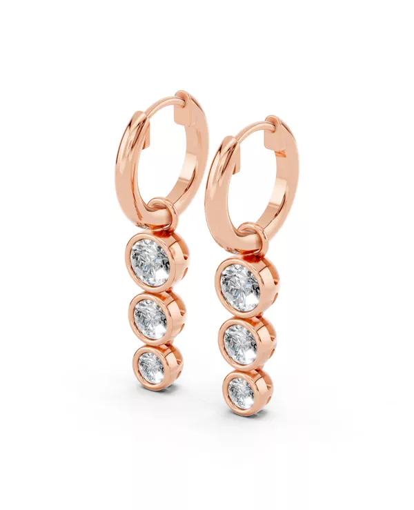 Bezel Triple Dangle Lab Diamond Huggie Earrings