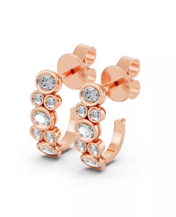 Oval & Round Bezel Lab Diamond J-Hoop Earrings