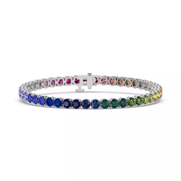 Rainbow Sapphire Silver Tennis Bracelet (11 ct. tw.)