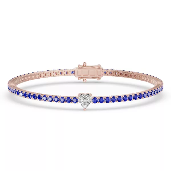 Lunava Sapphire & Heart Lab Diamond Tennis Bracelet