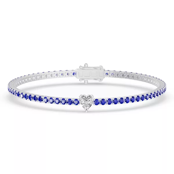 Lunava Sapphire & Heart Lab Diamond Tennis Bracelet