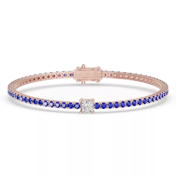 Lunava Sapphire & Princess Lab Diamond Tennis Bracelet