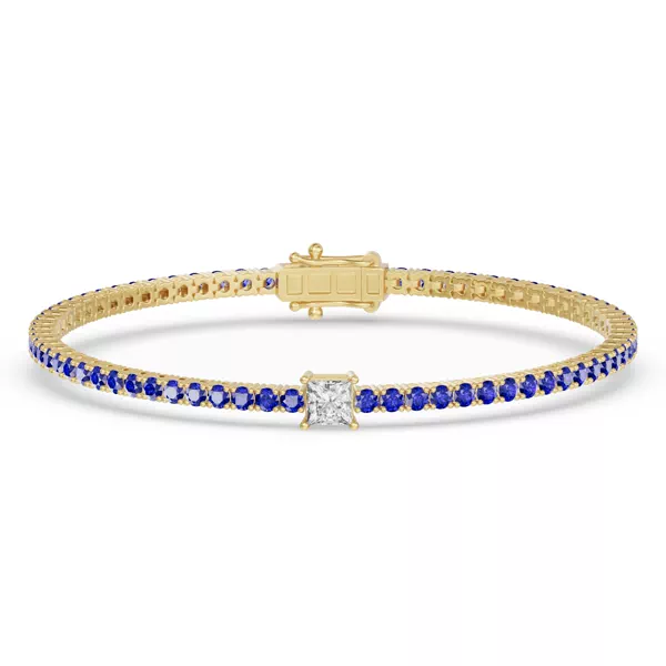 Lunava Sapphire & Princess Lab Diamond Tennis Bracelet