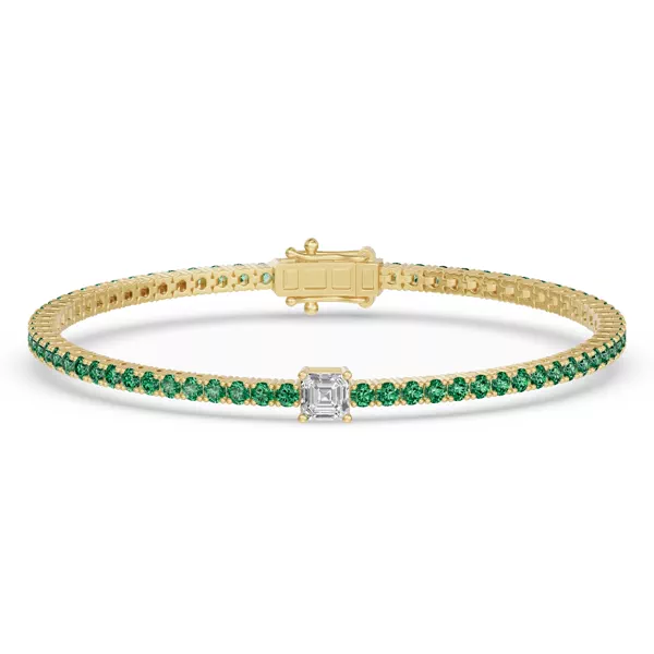 Lunava Green Emerald & Asscher Lab Diamond Tennis Bracelet