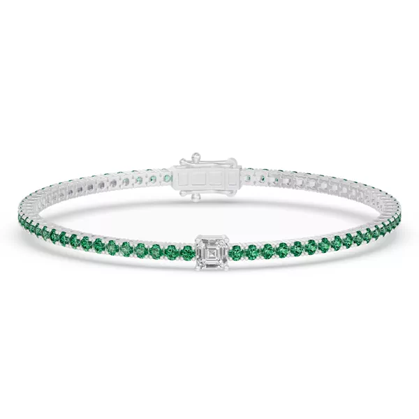 Lunava Green Emerald & Asscher Lab Diamond Tennis Bracelet