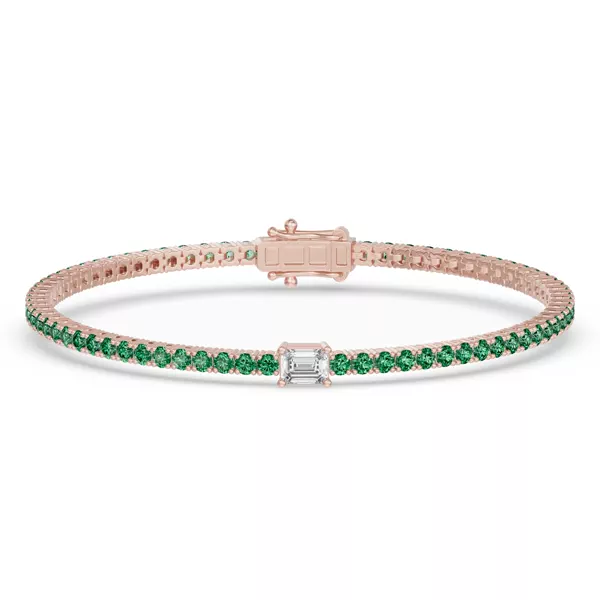 Lunava Green Emerald & Emerald-Cut Lab Diamond Tennis Bracelet