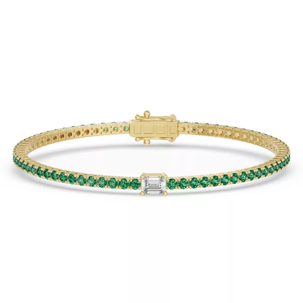Lunava Green Emerald & Emerald-Cut Lab Diamond Tennis Bracelet