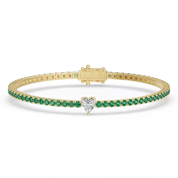 Lunava Green Emerald & Heart Lab Diamond Tennis Bracelet