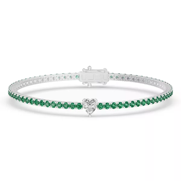 Lunava Green Emerald & Heart Lab Diamond Tennis Bracelet