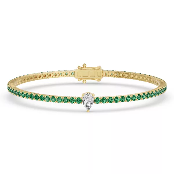 Lunava Green Emerald & Pear Lab Diamond Tennis Bracelet