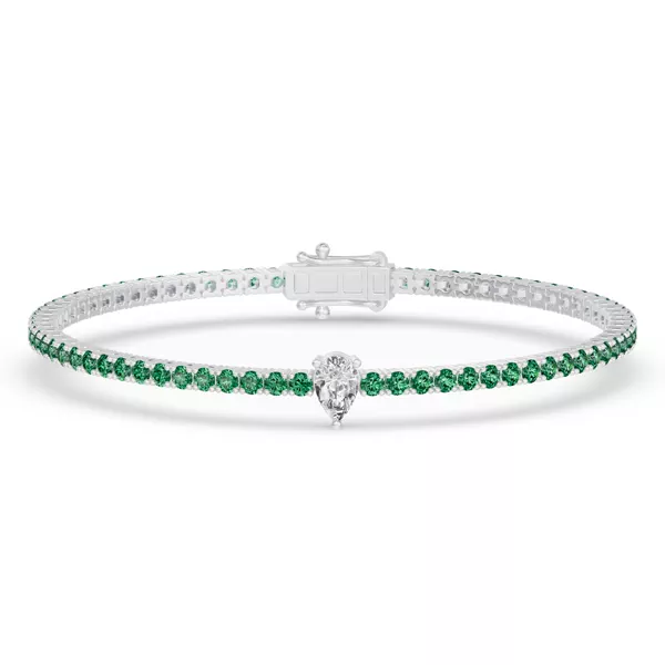 Lunava Green Emerald & Pear Lab Diamond Tennis Bracelet