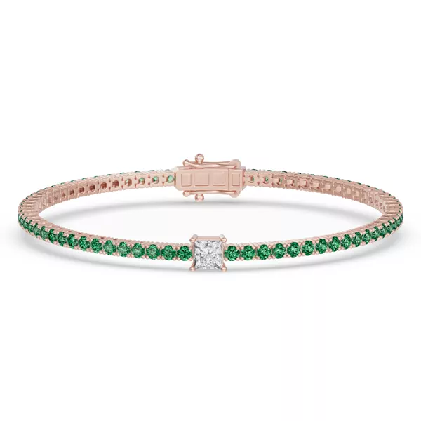 Lunava Green Emerald & Princess Lab Diamond Tennis Bracelet