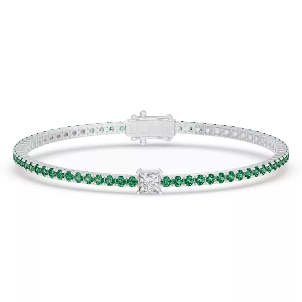 Lunava Green Emerald & Princess Lab Diamond Tennis Bracelet