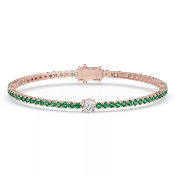 Lunava Green Emerald & Round Lab Diamond Tennis Bracelet