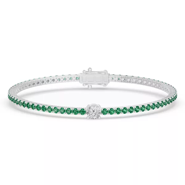 Lunava Green Emerald & Round Lab Diamond Tennis Bracelet