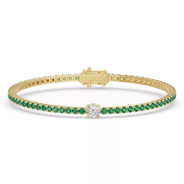 Lunava Green Emerald & Round Lab Diamond Tennis Bracelet